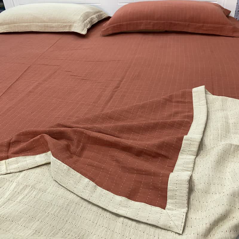 Copriletto in doppia garza di cotone a pois minimali - Rosso mattone e beige - 2 federe - 48cm x 74cm - image 9