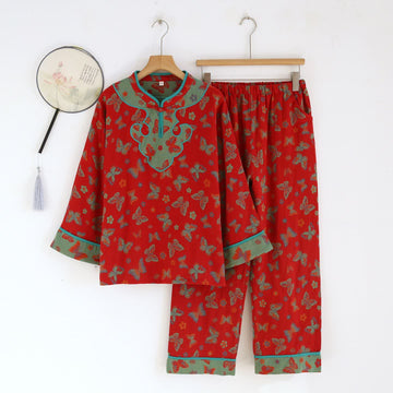 Pigiama in cotone con farfalle in stile orientale - Rosso - XL - image 0