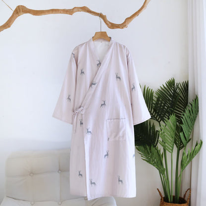 Accappatoio Kimono in Garza di Cotone con Motivo a Cervo per Coppia - Rosa chiaro - L - image 1