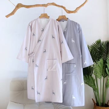 Accappatoio Kimono in Garza di Cotone con Motivo a Cervo per Coppia - image 0