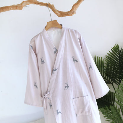 Accappatoio Kimono in Garza di Cotone con Motivo a Cervo per Coppia - image 3