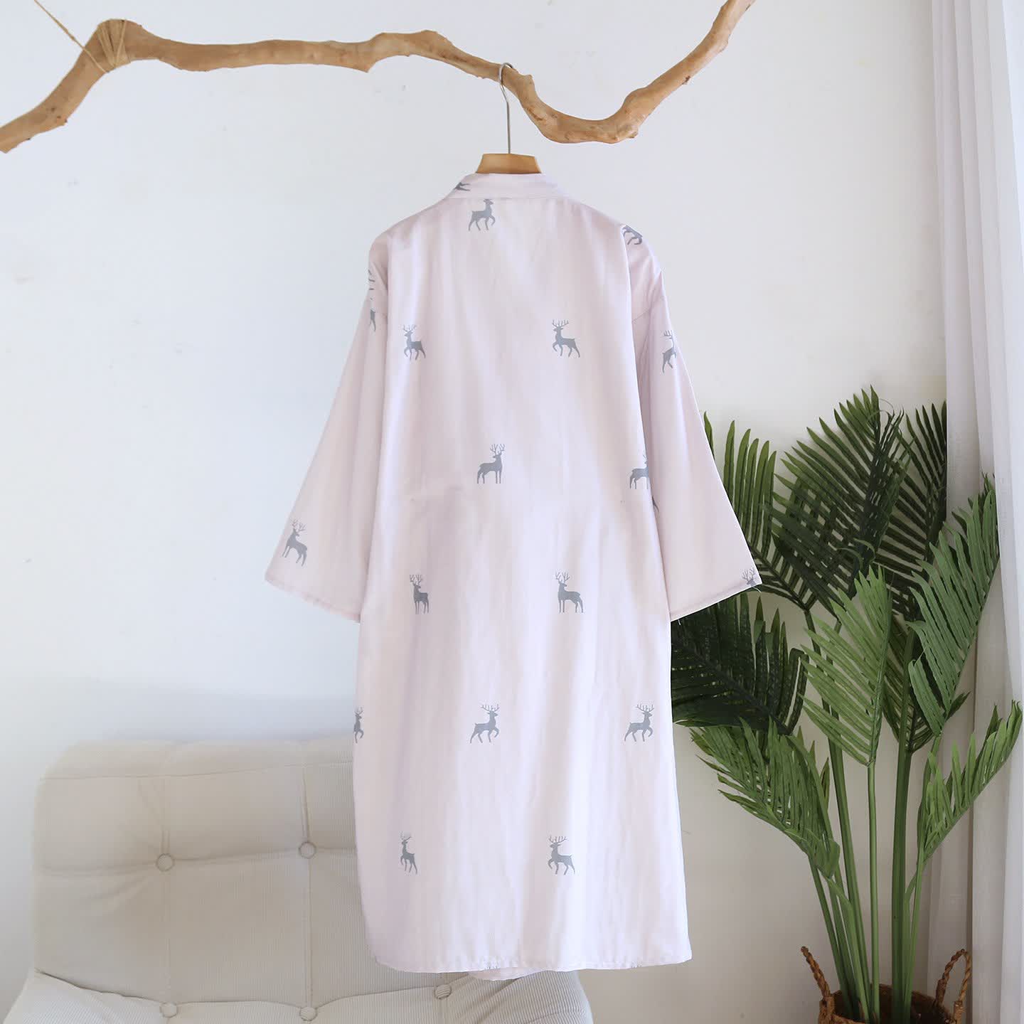 Accappatoio Kimono in Garza di Cotone con Motivo a Cervo per Coppia - image 2
