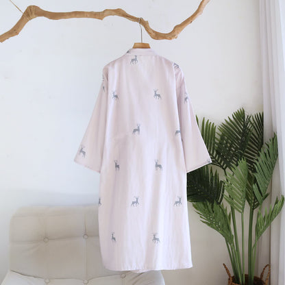 Accappatoio Kimono in Garza di Cotone con Motivo a Cervo per Coppia - image 2
