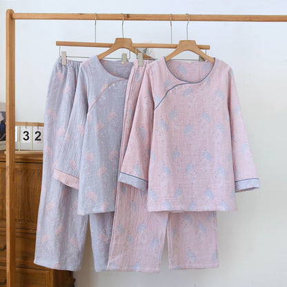 Pigiama vintage in cotone con stampa floreale tenue - image 0