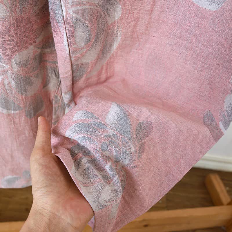Pigiama in cotone con colletto alla coreana e motivo Peony - image 6