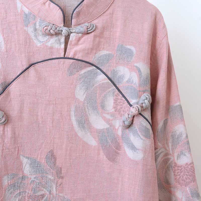 Pigiama in cotone con colletto alla coreana e motivo Peony - image 4