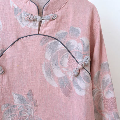Pigiama in cotone con colletto alla coreana e motivo Peony - image 4