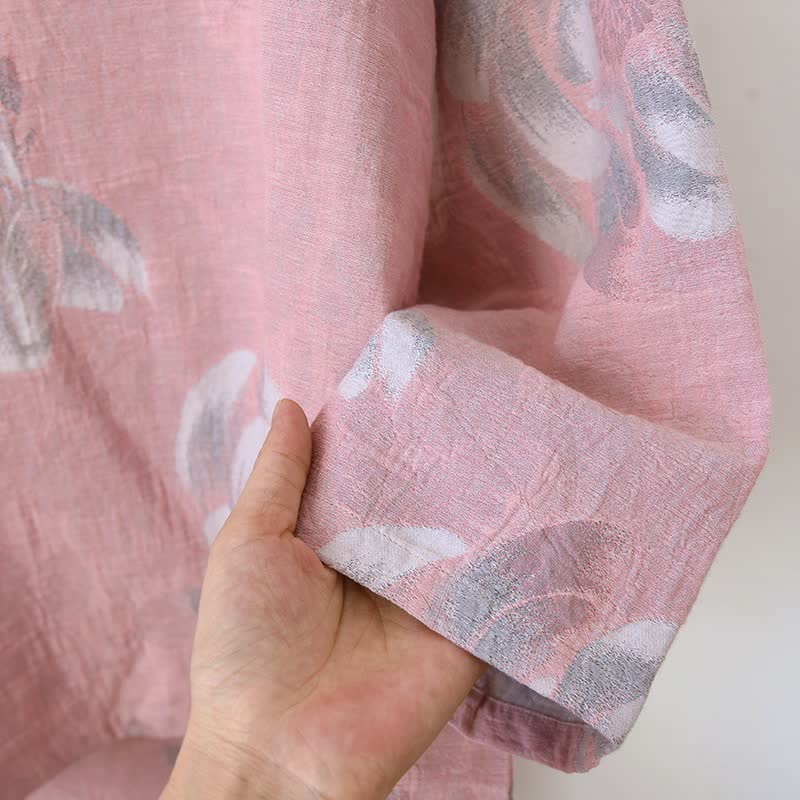 Pigiama in cotone con colletto alla coreana e motivo Peony - image 5