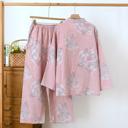 Pigiama in cotone con colletto alla coreana e motivo Peony - image 1