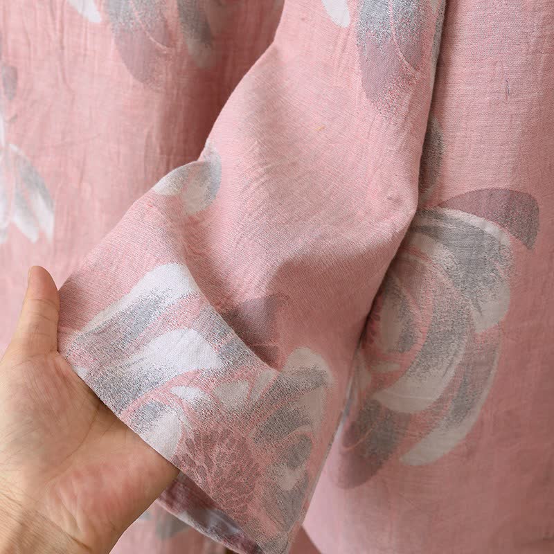 Pigiama in cotone con colletto alla coreana e motivo Peony - image 9