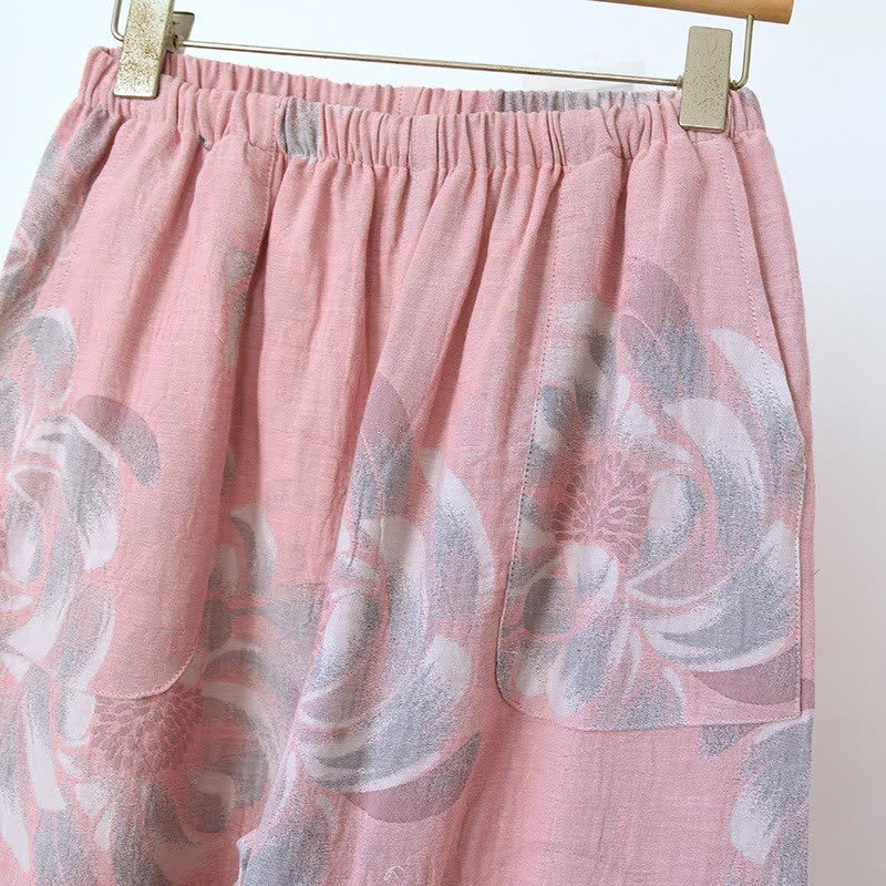 Pigiama in cotone con colletto alla coreana e motivo Peony - image 7