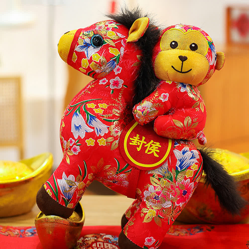 Peluche tradizionale a forma di cavallo dello zodiaco cinese - La scimmia cavalca un cavallo rosso - 2 pezzi - 30cm - image 6