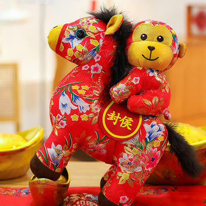 Peluche tradizionale a forma di cavallo dello zodiaco cinese - La scimmia cavalca un cavallo rosso - 2 pezzi - 30cm - image 6