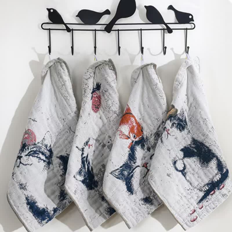 Asciugamano da cucina in garza di cotone Country Cat & Fruits - Set di 4 - 35cm x 35cm - image 1