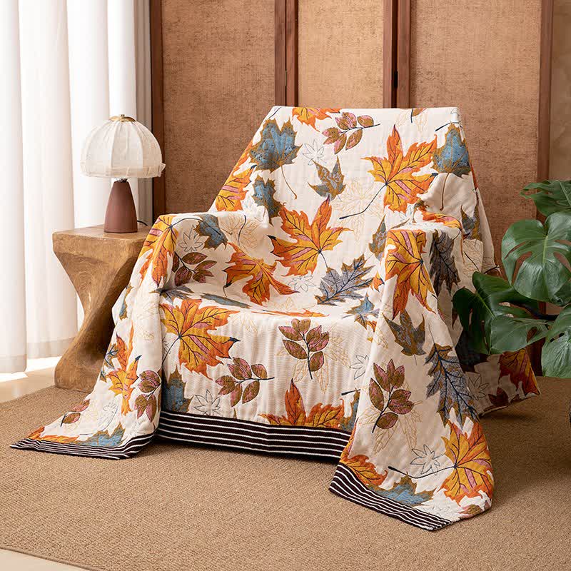 Coperta reversibile in garza di cotone con motivo a foglia d'acero - 230cm x 250cm - image 0