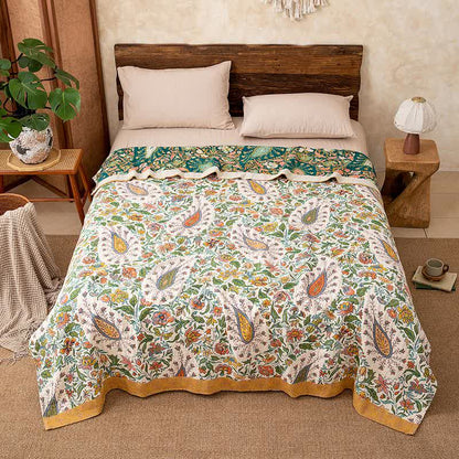 Coperta reversibile in garza di cotone con motivo Paisley e floreale - image 3