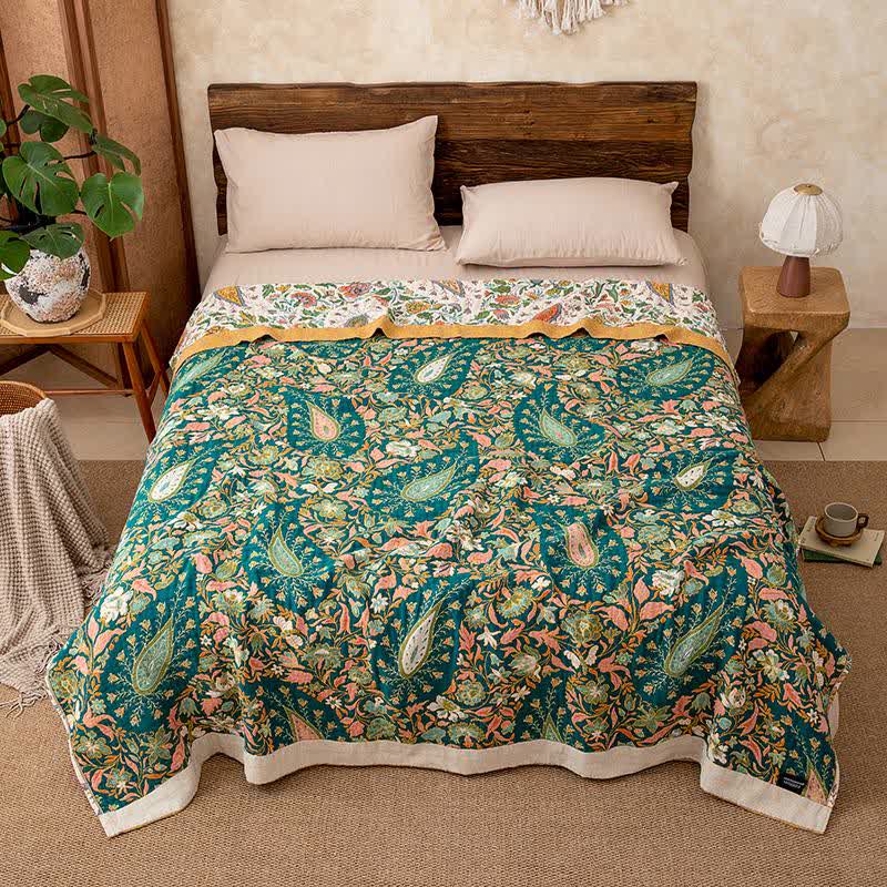 Coperta reversibile in garza di cotone con motivo Paisley e floreale - image 4