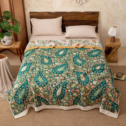 Coperta reversibile in garza di cotone con motivo Paisley e floreale - image 4