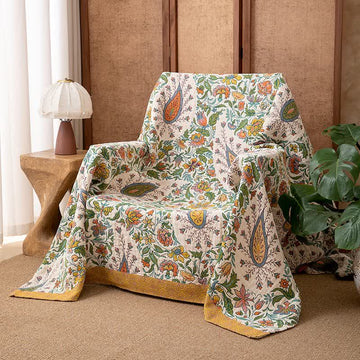 Coperta reversibile in garza di cotone con motivo Paisley e floreale - 230cm x 250cm - image 0
