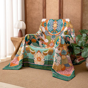 Coperta in garza di cotone con motivo floreale artistico retrò - 230cm x 250cm - image 0