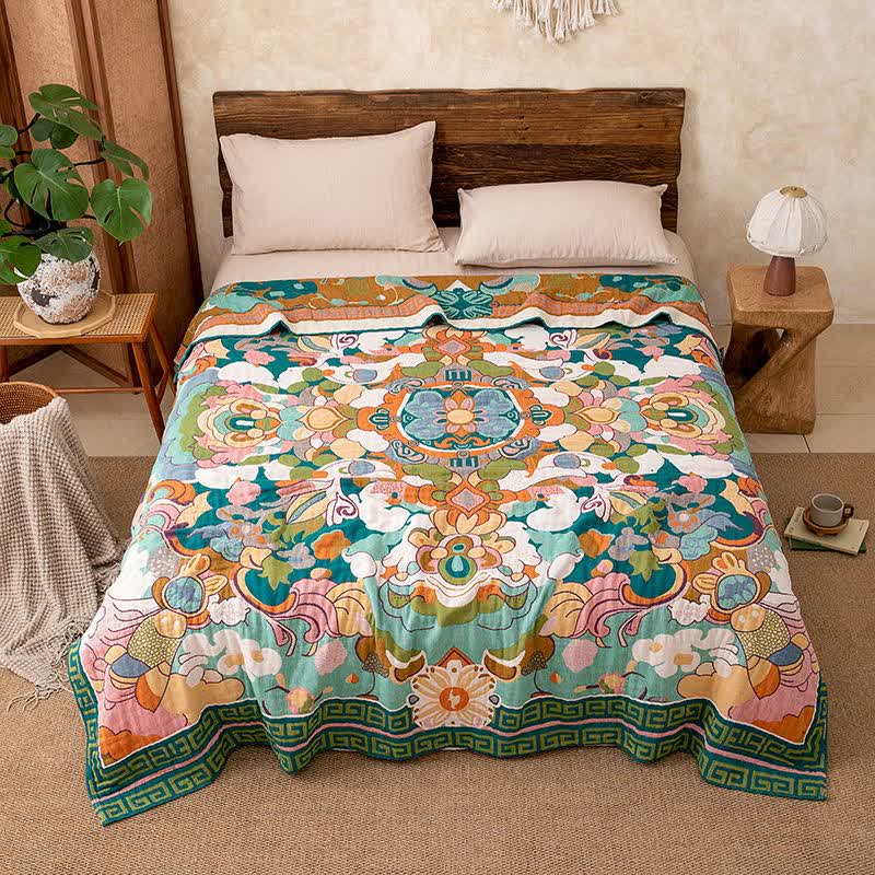 Coperta in garza di cotone con motivo floreale artistico retrò - image 3