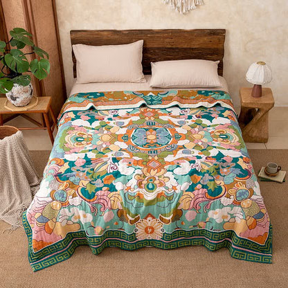 Coperta in garza di cotone con motivo floreale artistico retrò - image 3