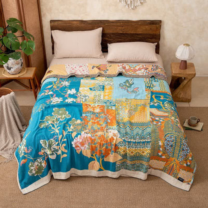 Coperta in garza di cotone con patchwork floreale artistico - image 4