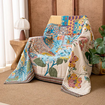 Coperta in garza di cotone con patchwork floreale artistico - 230cm x 250cm - image 0