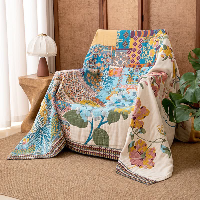 Coperta in garza di cotone con patchwork floreale artistico - 230cm x 250cm - image 0