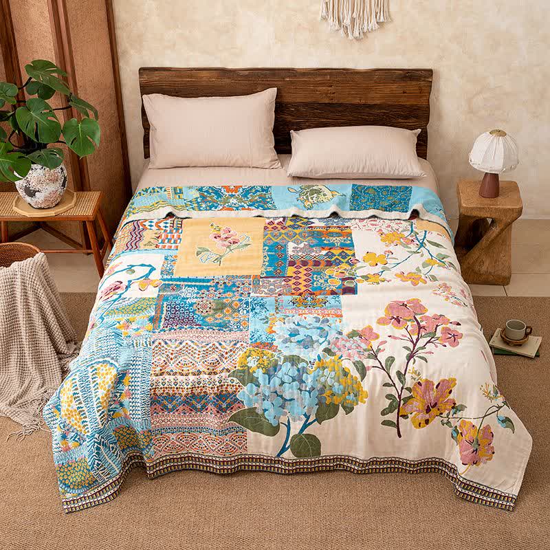 Coperta in garza di cotone con patchwork floreale artistico - image 3