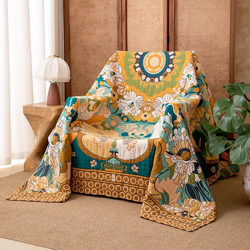 Coperta di lusso in garza di cotone con motivo floreale retrò - 230cm x 250cm - image 0