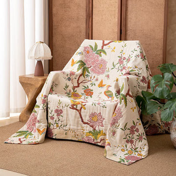 Coperta in garza di cotone con motivo floreale e uccellino - 230cm x 250cm - image 0