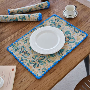 Tovaglietta in tessuto jacquard floreale blu rustico - 3 pezzi - 30cm x 45cm - image 0