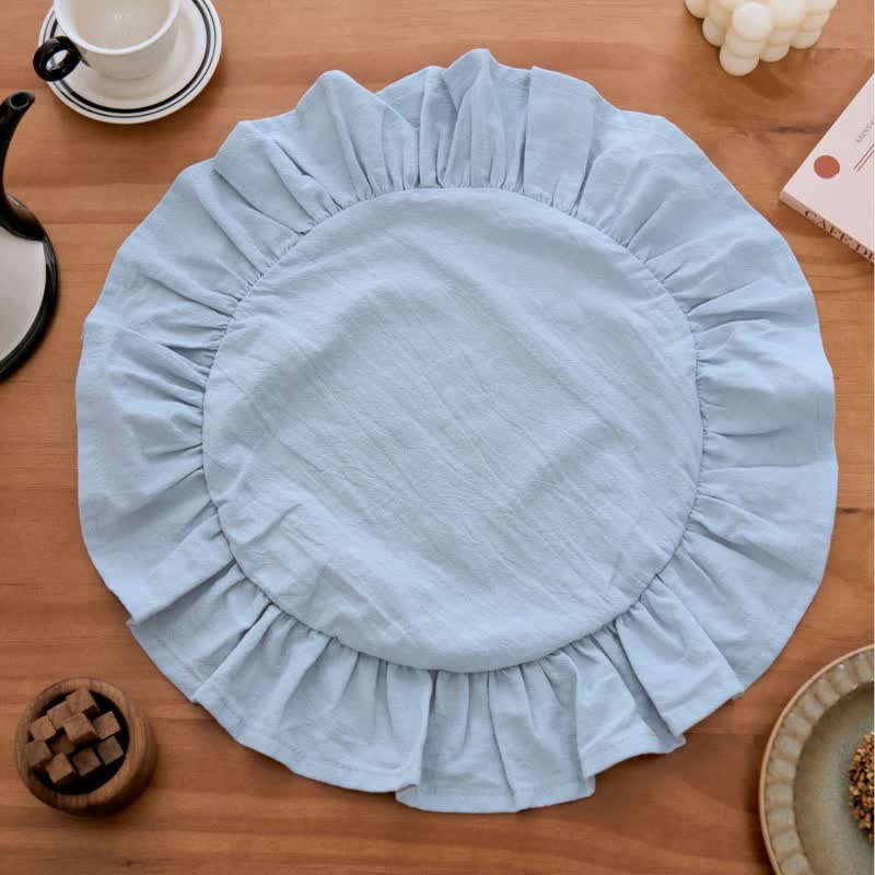 Tovaglietta minimalista con bordo arricciato in tinta unita (4 pezzi) - Blu - 4 pezzi - 38cm - image 15