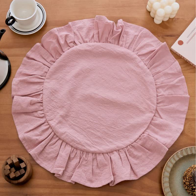 Tovaglietta minimalista con bordo arricciato in tinta unita (4 pezzi) - Rosa - 4 pezzi - 38cm - image 4