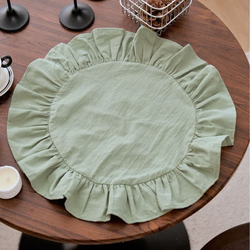 Tovaglietta minimalista con bordo arricciato in tinta unita (4 pezzi) - Verde - 4 pezzi - 38cm - image 18