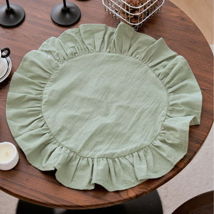 Tovaglietta minimalista con bordo arricciato in tinta unita (4 pezzi) - Verde - 4 pezzi - 38cm - image 18