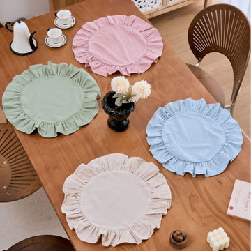 Tovaglietta minimalista con bordo arricciato in tinta unita (4 pezzi) - Set (Rosa+Beige+Blu+Verde) - 4 pezzi - 38cm - image 0