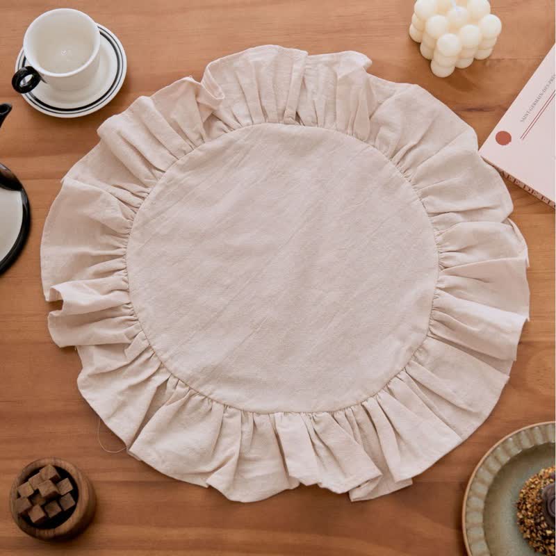 Tovaglietta minimalista con bordo arricciato in tinta unita (4 pezzi) - Beige - 4 pezzi - 38cm - image 10