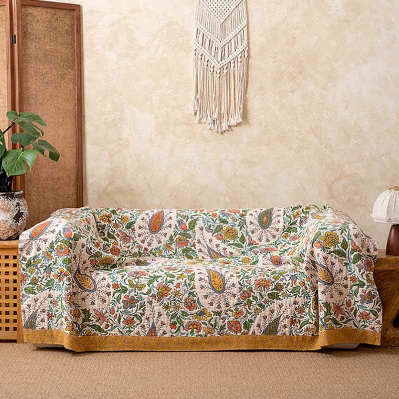 Coperta reversibile in garza di cotone con motivo Paisley e floreale - image 1