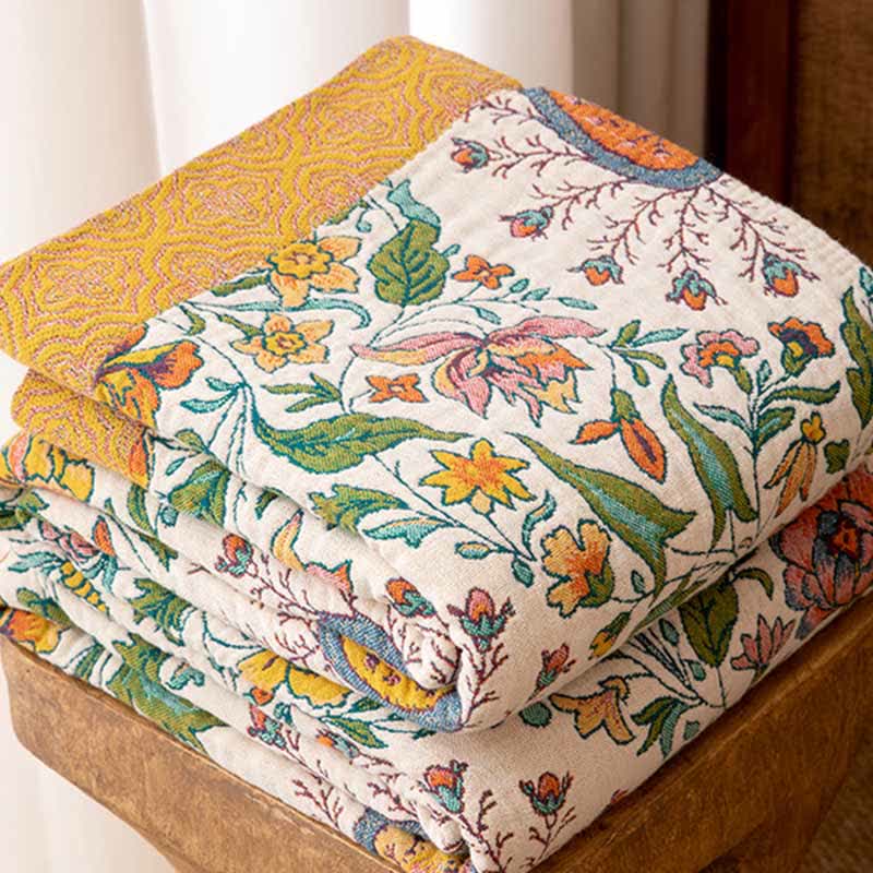 Coperta reversibile in garza di cotone con motivo Paisley e floreale - image 2
