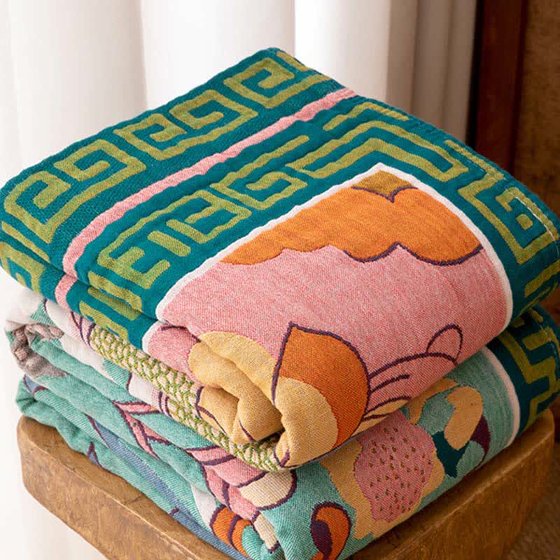 Coperta in garza di cotone con motivo floreale artistico retrò - image 2