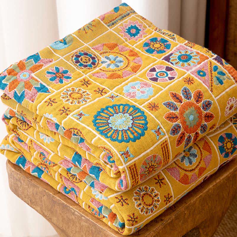 Coperta in garza di cotone a quadri con motivo geometrico - image 2