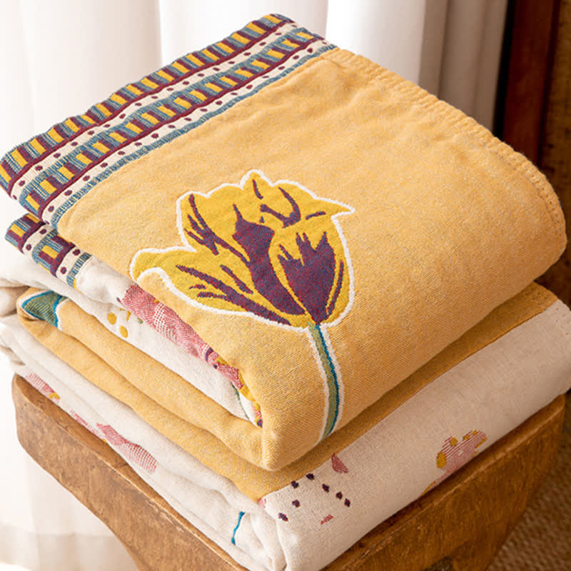 Coperta in garza di cotone con patchwork floreale artistico - image 2