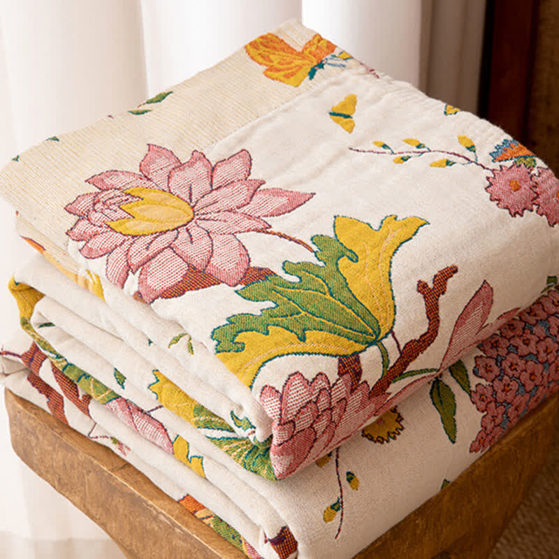 Coperta in garza di cotone con motivo floreale e uccellino - image 2