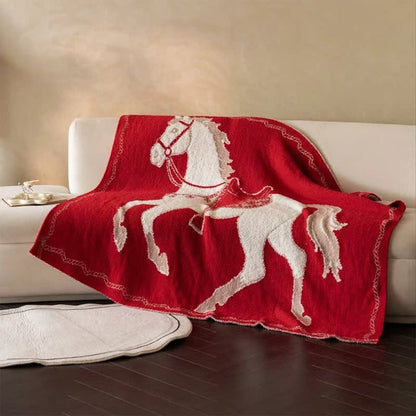 Coperta lavorata a maglia con motivo a cavallo festivo - Bianco - 51"L x 67"L - image 6