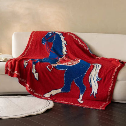 Coperta lavorata a maglia con motivo a cavallo festivo - image 10