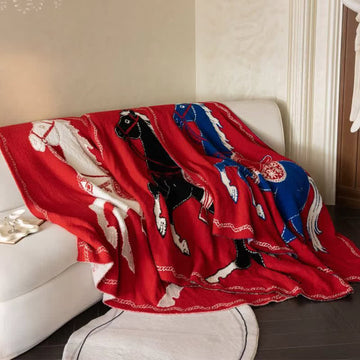 Coperta lavorata a maglia con motivo a cavallo festivo - image 0