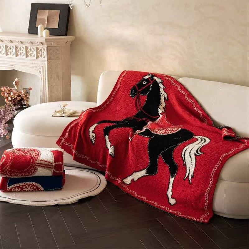 Coperta lavorata a maglia con motivo a cavallo festivo - Nero - 51"L x 67"L - image 2