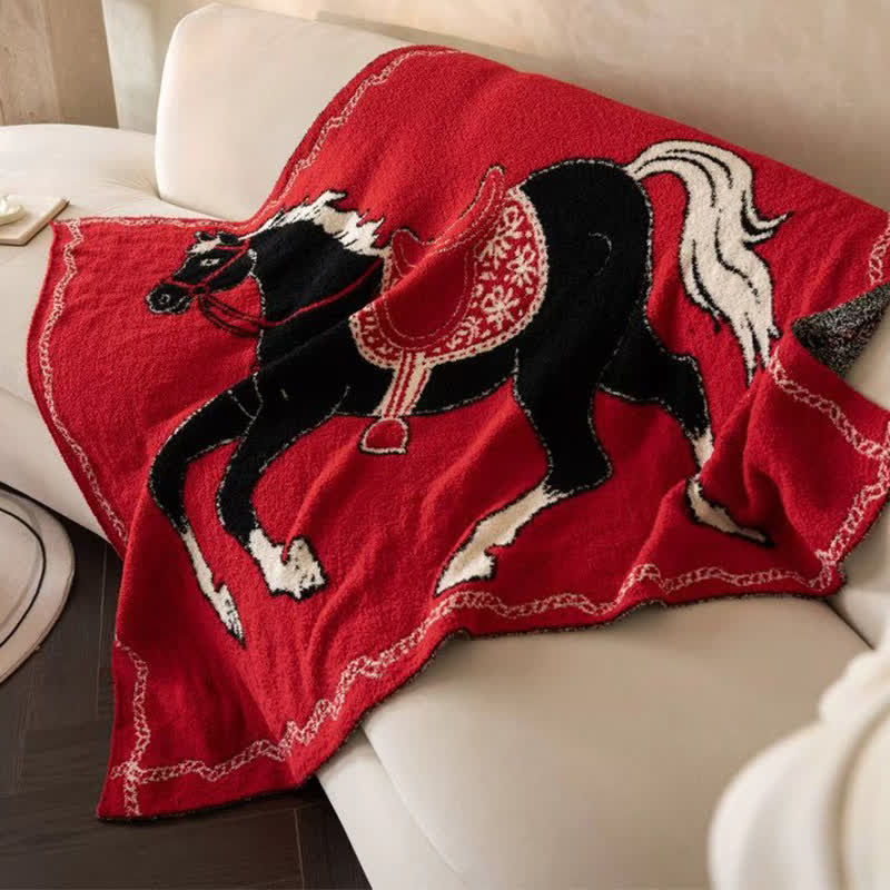 Coperta lavorata a maglia con motivo a cavallo festivo - image 4